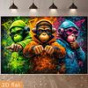 2D flat banner depicting stylish chimpanzees in hip-hop poses, perfect for music or party events