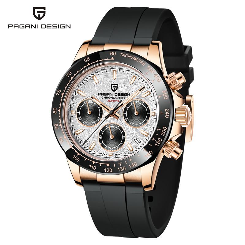 PAGANI DESIGN Military Pilot Chronograph Stop Watch for Men Lap Sapphire Luxury VK63 Quartz Watches Silicone relgios masculino