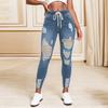 Women's Skinny Ripped Trendy Jeans Distressed Stretchy Denim Pants Elastic Waist Drawstring Denim Trousers