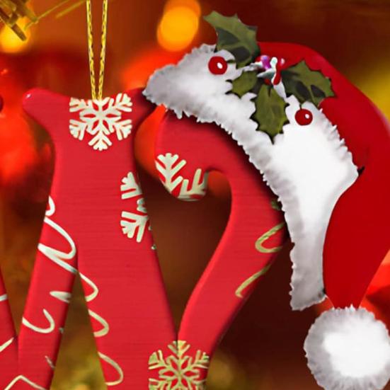 Рождественская буква подвеска акриловая 2D плоская буква подвесное украшение рождественская елка шапка Санта-Клауса буква