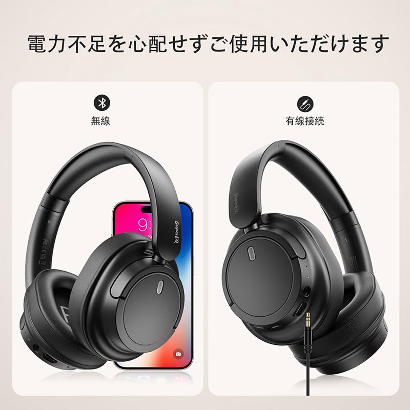 Bluetooth Wireless Up to 90 Hours of Dual 40mm Simultaneous Connection with Two Connection V16 5.4 Headphones, Foldable, Playtime, Modes, Hi-Fi