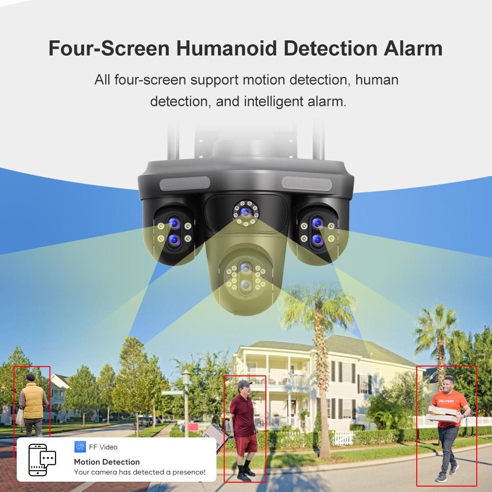 AIOOK 7 Объективов 4 Экрана Камера Безопасности 30X ЗУМ HD 35МП WiFi Камера Уличная IP66 Водонепроницаемая Цветная Ночная Видимость Мобильное Отслеживание IP CCTV