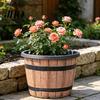 Balcony Plant Pot Flowerpot Rustic Barrel Style Pots with Built-In Drainage Holes 8" Brown Plastic-Inspired Planter Finish Extra-Large, Thick