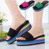 Women Summer Fashion Platform Slipper Rainbow Non-Slip Thick Soled Wedge Slippers Beach Slipper