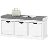 Entry Shoe Bench Storage Bench With 3 Removable Drawers And Cushion Upholstered In Linen Look Fabric White