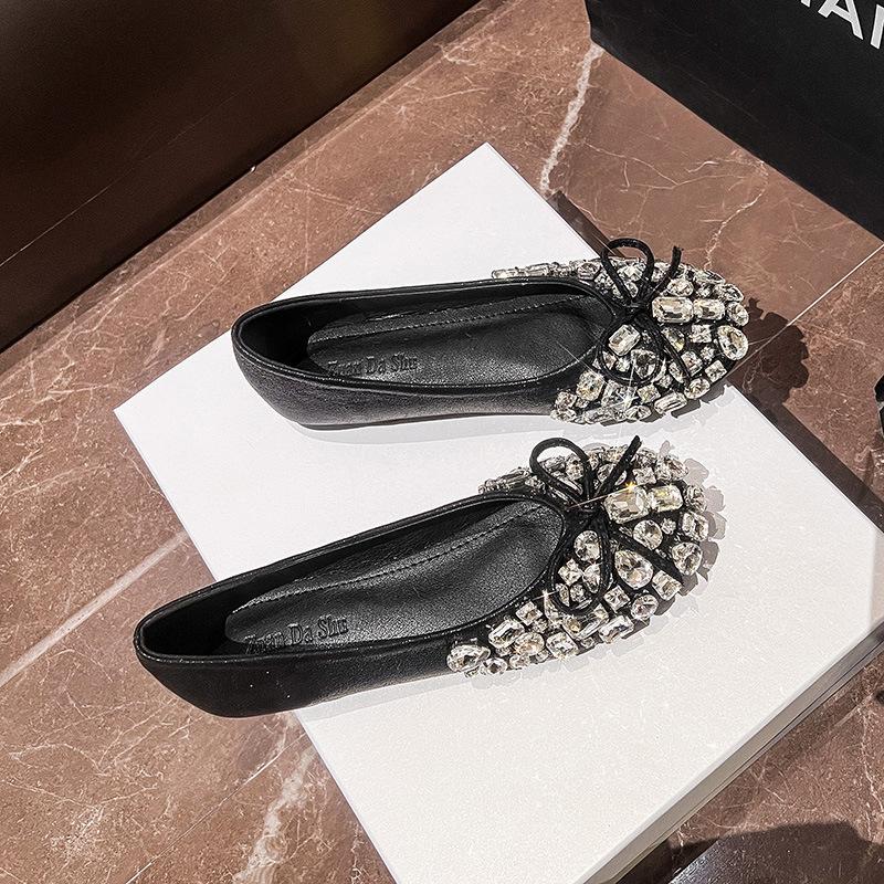 Fashion Luxury Designer Woman Rhinestone Flats Ballet Gold/Silver Bowtie Loafers Femmes Shallow Slip On Ballerinas Brides Wedding Shoes