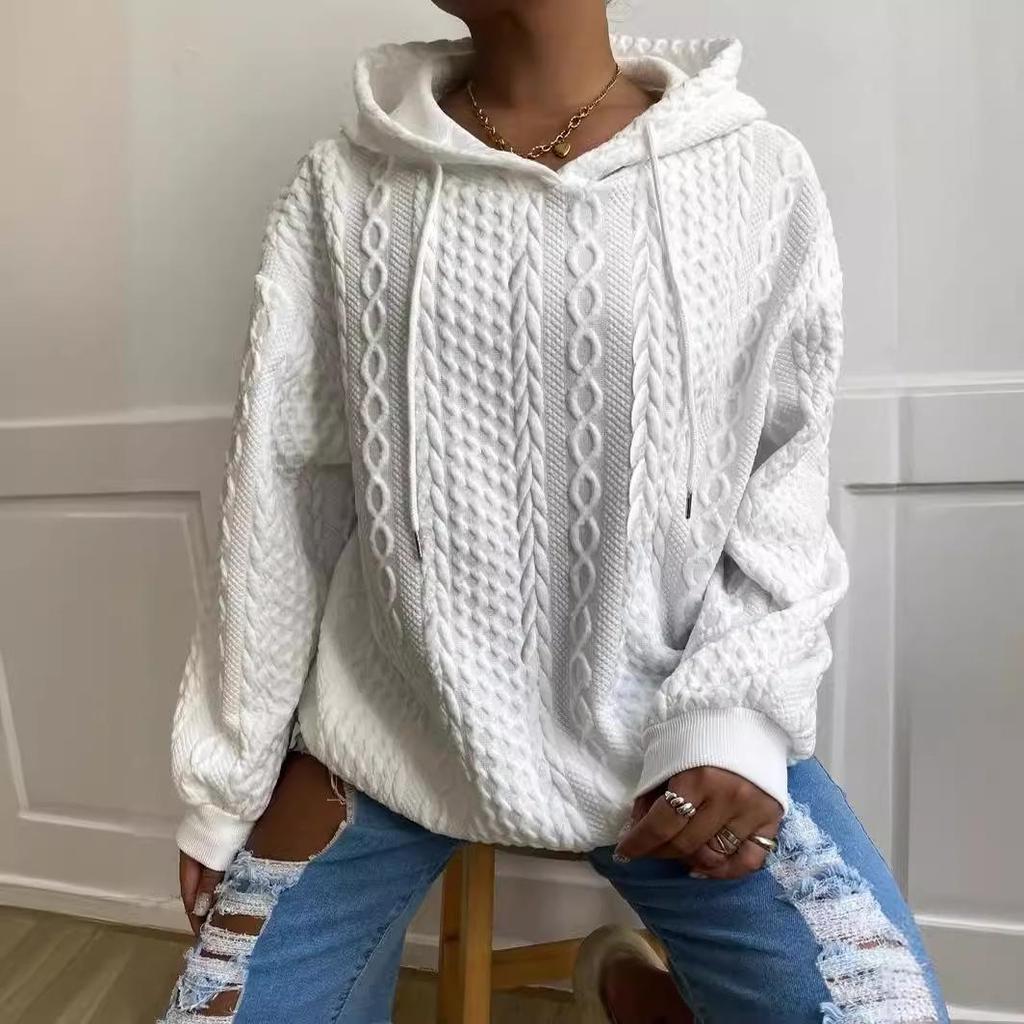 European & American Women's Jacquard Loose Hooded Knitted Sweatshirt