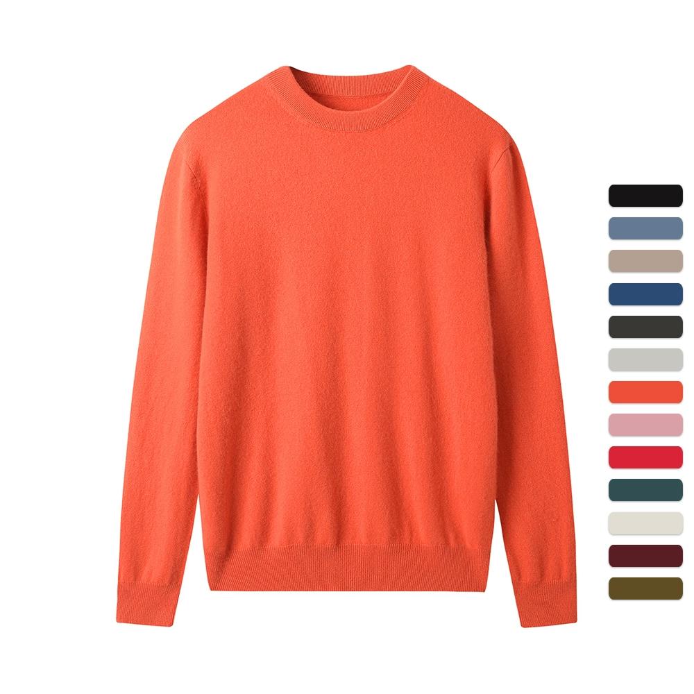 Men Cashmere Sweater Crewneck Solid Color Knited