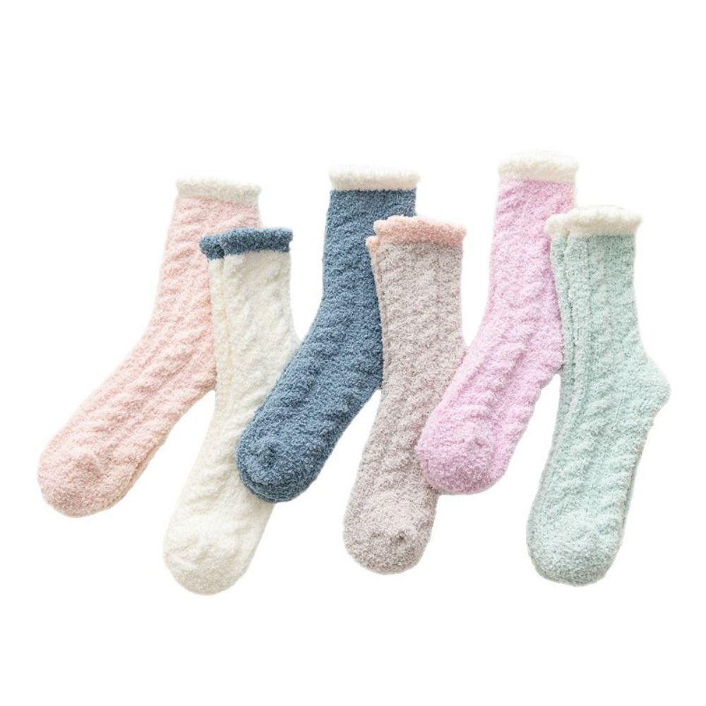 6Pairs Warm Coral Fleece Socks Plush Sleeping Socks Women Fashion Solid Fleece Socks Girls