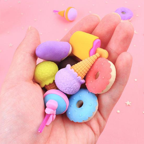 16pds/4boxs Erasers Cute Food Shape Cartoon Lollipop Ice Cream Doughnut Popsicle Safe No Odor Entertainment Sweet Color Kids Toy Children Stationery