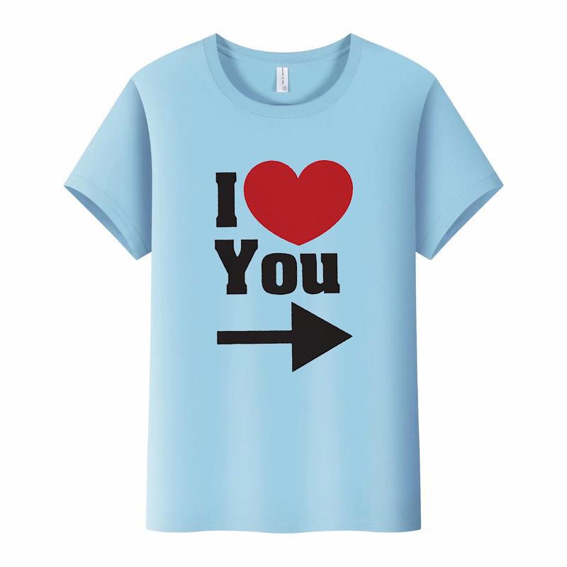 Футболка для пары с принтом сердца и стрелок, с коротким рукавом и круглым вырезом, свободная футболка King Queen, футболка для влюбленных, топы, женская одежда