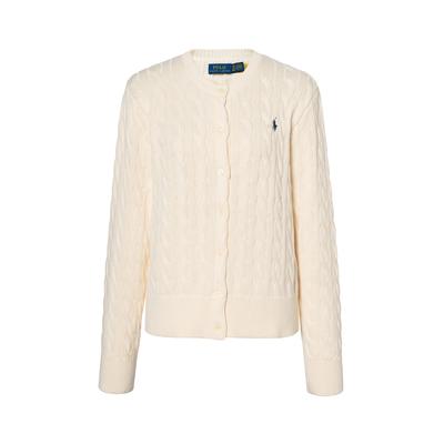 Polo FW25 Свитер вязаный с вышивкой логотипа, с круглым вырезом, на пуговицах, с длинным рукавом, женский, цвет Кремово-белый 211839418-008