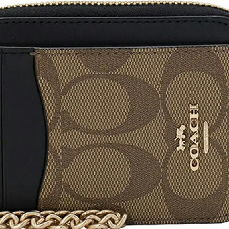 Coach Цветные блоки Канвас и Кожа Кошелек для карт Кошелек-клатч Кошелек для монет Женский кошелек Хаки Черный C1885-IMNOX