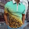 Повседневная футболка с лацканами, молодежная модная футболка с застежкой-молнией, футболка с коротким рукавом, мужская футболка с блестящим 3D-принтом леопарда