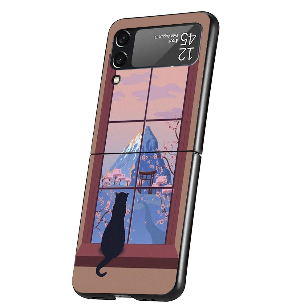Black Cat Cartoon Cute Cover Phone Case For Samsung Galaxy Z Flip 7 6 5 4 3 5G Flip7 Flip6 Flip5 Flip4 Flip3 Black Fundas Shell