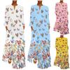 Women's V-Neck Ink Print Butterfly Dress with Pockets, Long Sleeve Summer Style