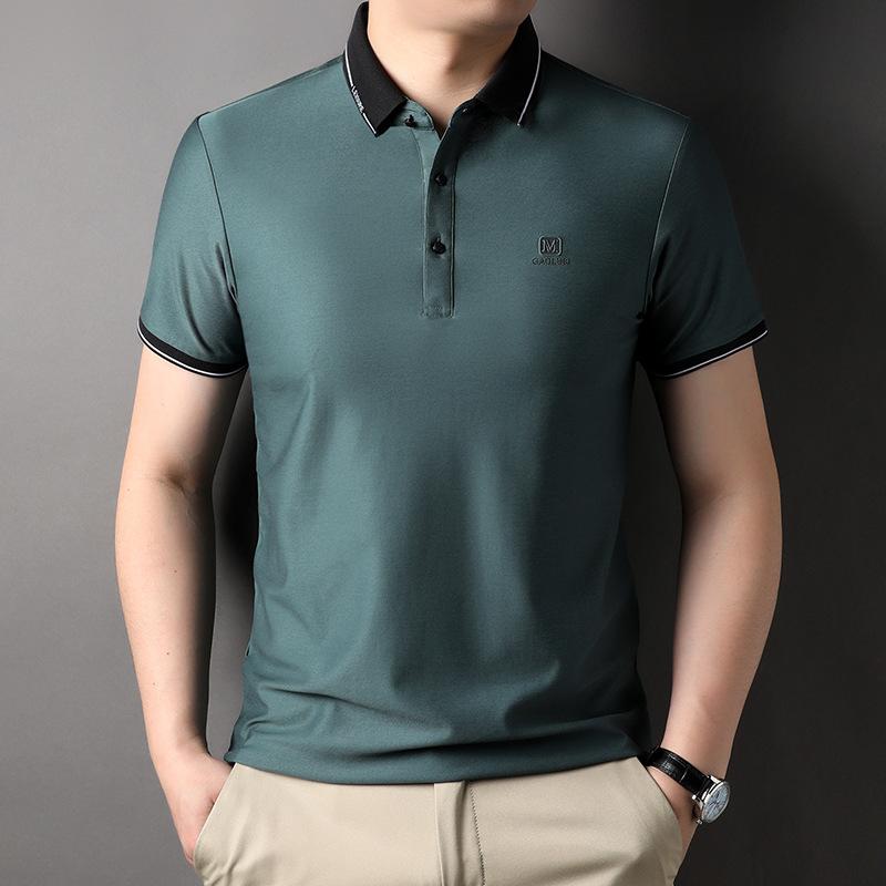 Solid Color Short-sleeved T-shirt Men's Summer Thin Trendy Tops Casual Business Lapel Polo Shirt Men's Clothing