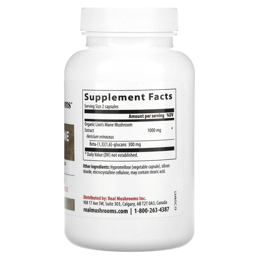 Real Mushrooms Гриб гривистый, порошок экстракта гриба, 120 капсул