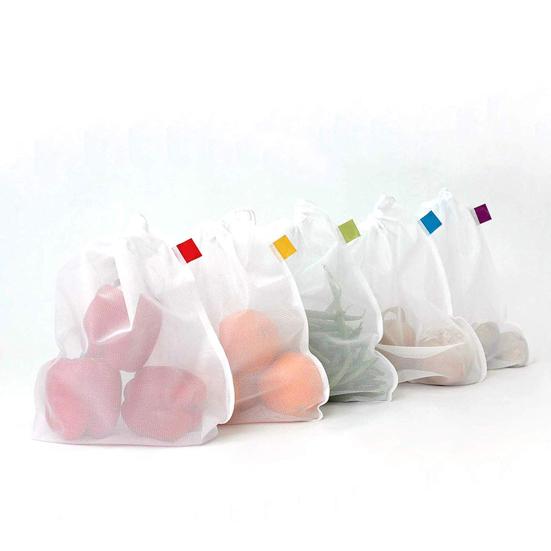 5Pcs Reusable Grocery Produce Bag Drawstring Mesh Vegetable Fruit Washable Pouch CDN