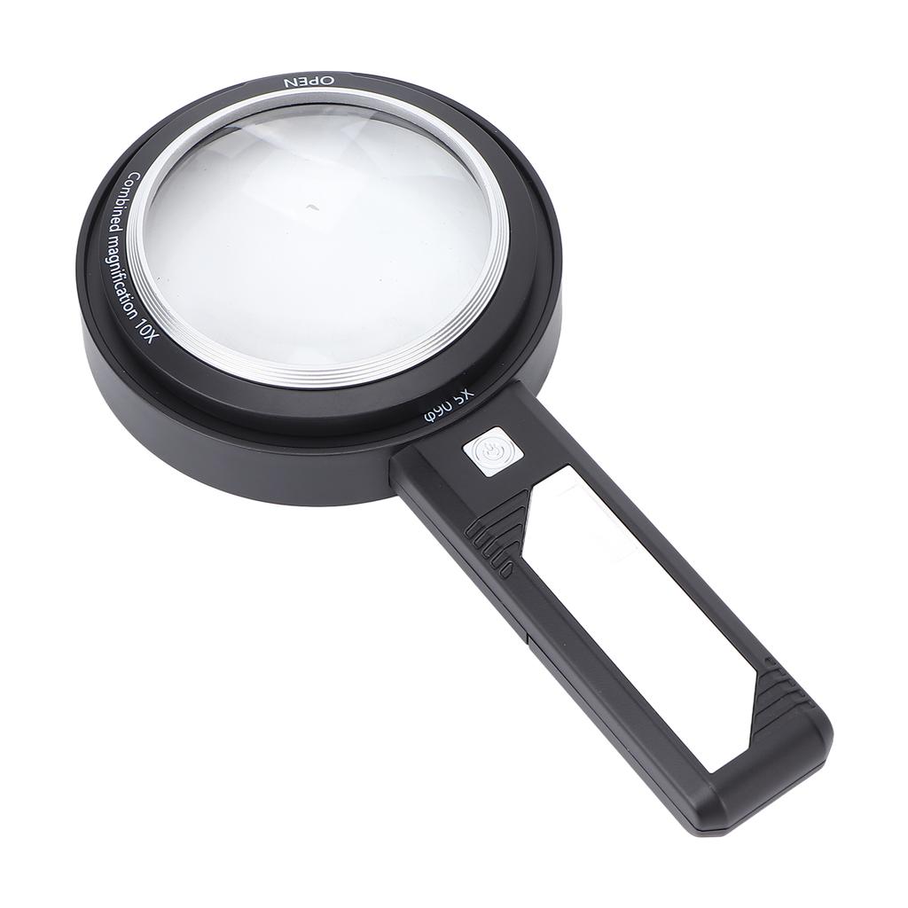 5X 10X Handheld Magnifying Glass Ergonomic Handle 6pcs LED Light Reading Magnifier for Elder