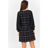 Women's Black-white Plaid Square Collar Long Sleeve Dress Arm-22y001182