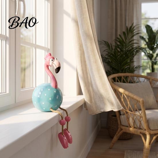 Tropical Garden Decor Cute Dangle Leg Flamingo Figurine, Polka Dot Statue, Whimsical Figurine Resin Home Ornament for Indoor Outdoor Patio Yard Shelf