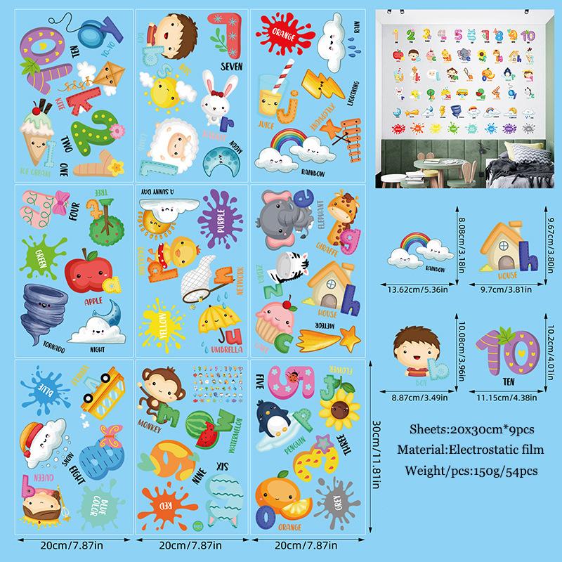 Наклейки с английскими буквами из мультфильмов, цифры, погода, раннее образование, распознавание, украшения для детской комнаты