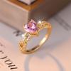 Elegant Pink Crystal Heart Stone Ring Romantic Love Heart Engagement Rings For Women Dainty Gold Color Wedding Band Boho Jewelry
