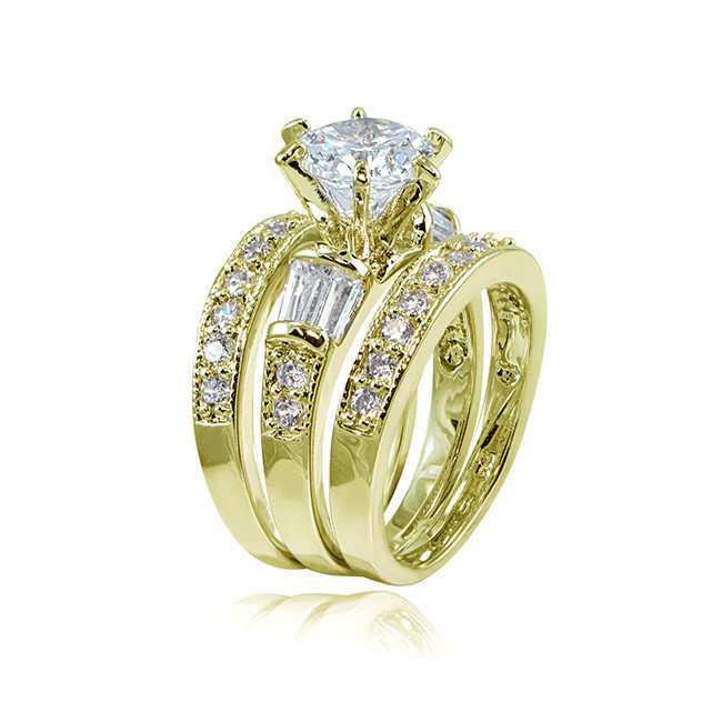 Zhenrong creative rectangular zircon three sets of rings, engagement silver ring