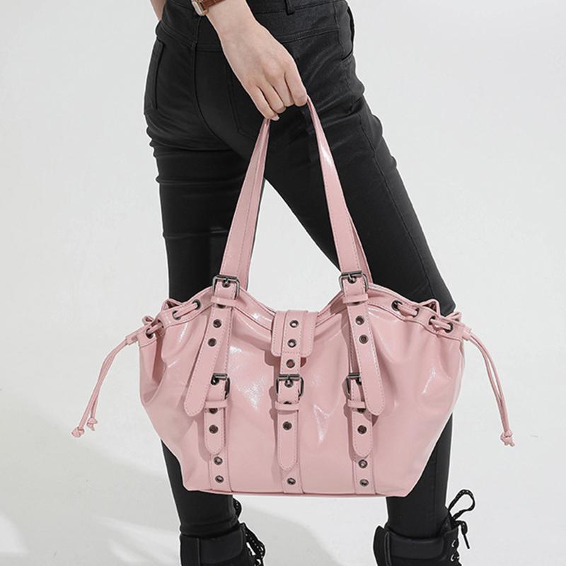 Женская модная матовая сумка через плечо Винтажная однотонная пряжка-застежка Мотоциклетная сумка-тоут Сумка-клатч на шнурке и молнии Регулируемый ремень