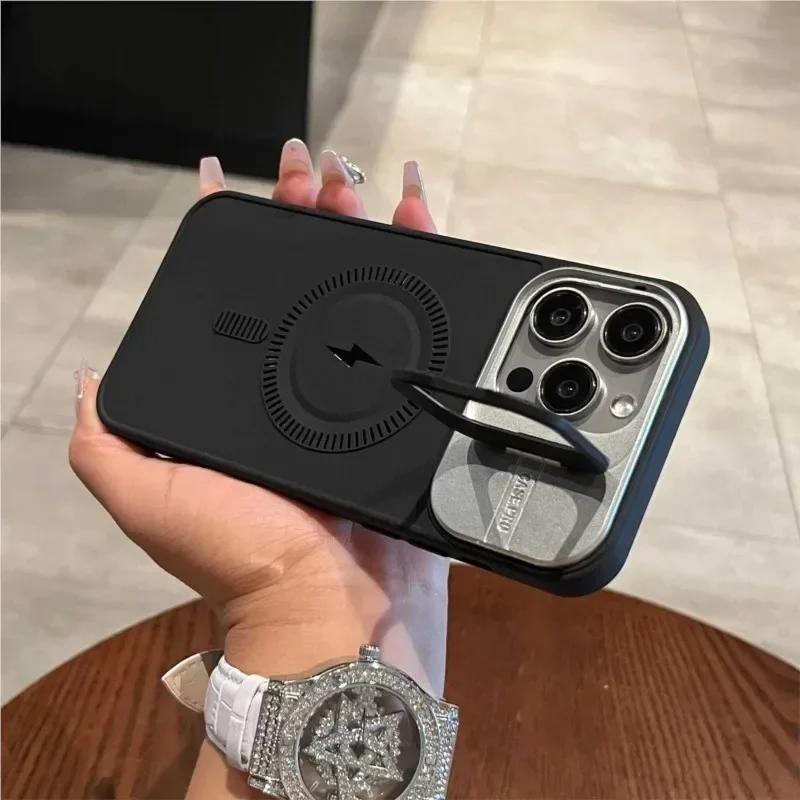 Чехол-подставка для iPhone 16 15 14 Plus 13 12 11 Pro Max, чехол, магнитный для Magsafe, беспроводная зарядка, держатель для объектива камеры, мягкий, матовый