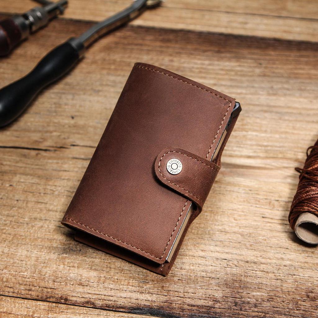 CONTACT'S Men Wallet Credit Card Holder RFID Blocking Aluminium Box for Men Automatic Pop Up Card Case