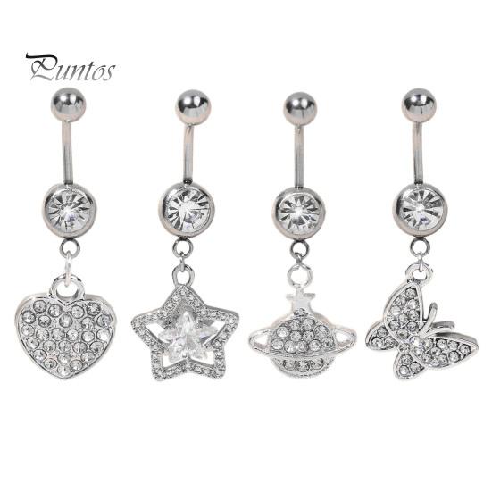 Кольцо на пупок со стразами, сердцем, бабочками, пятиконечной звездой, кулоном, сексуальное гипоаллергенное кольцо из нержавеющей стали, пирсинг пупка, висячее кольцо
