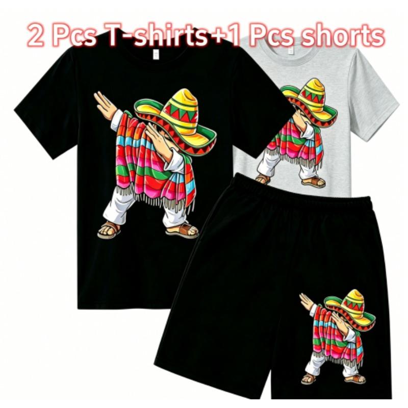 Fashion Cartoon Characters with Cool Stylish Designs Print Outdoor Street Kids T-shirt and Shorts Summer Home Casual Outfit Boy and Girl's Sports Set