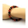 Pierres et Minéraux. Bracelet Perles Agate Rouge + Onyx noir mat + bois 8 mm. Fabriqué en France.
