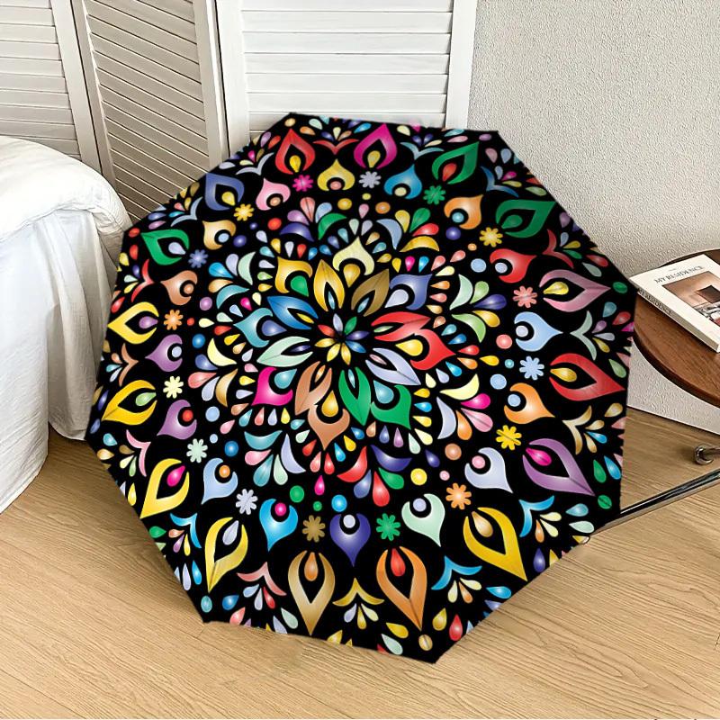 1pc Colorful Mandala Pattern Automatic Folding Umbrella, Heavy-Duty 8-Rib Construction, Perfect for Everyday yy251114153