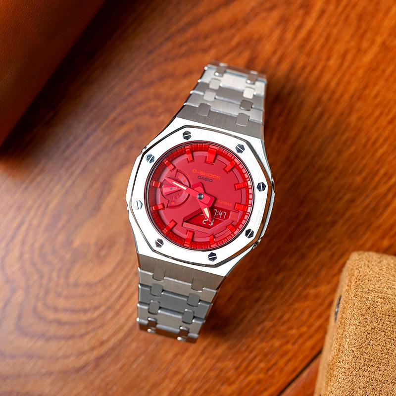 Casio Мужские часы с двойным дисплеем (жидкокристаллический/аналоговый) Серия Красные Часы GA-2100-4A-