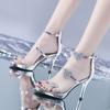 Fashion Star Faves Sexy High Heeled Sandals Women Summer Heels Ankle Buckle Shoes Rhinestone Heart Shoe for Female Silver Champagne