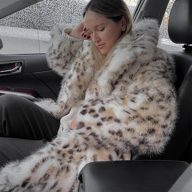 Женская шуба из искусственного меха с леопардовым принтом, модная однобортная куртка с длинными рукавами, зимняя роскошная теплая утепленная верхняя одежда