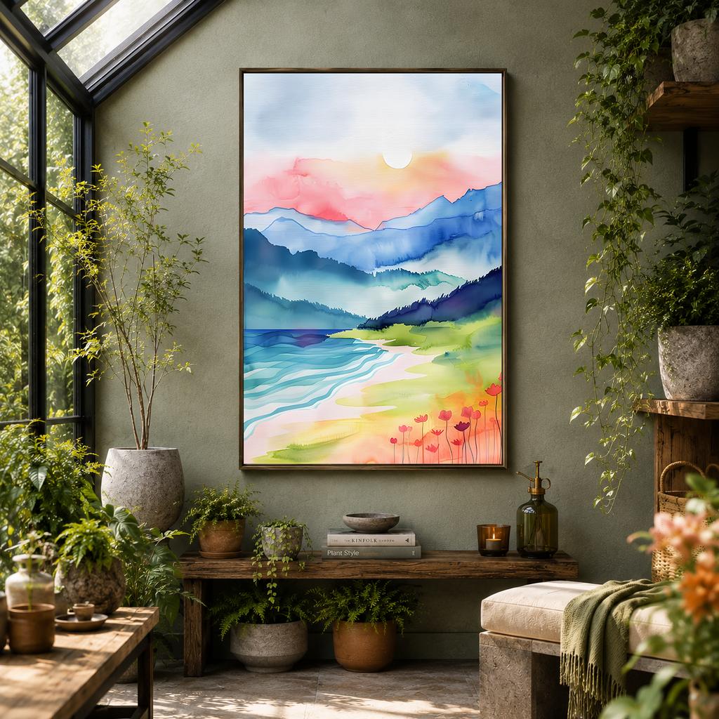 Landscape Wall Art Watercolor Coastal Scenery Canvas Painting Modern Style Poster Prints for Bedroom Living Room Wall Decor