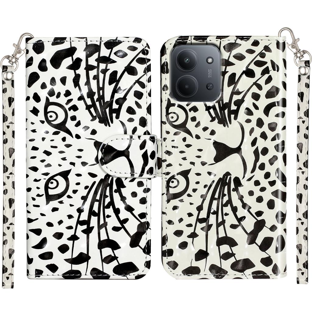 Для Xiaomi Redmi 15C 4G (Глобальный) (171 мм) Чехол-кошелек из кожи с 3D-печатью и ремешком