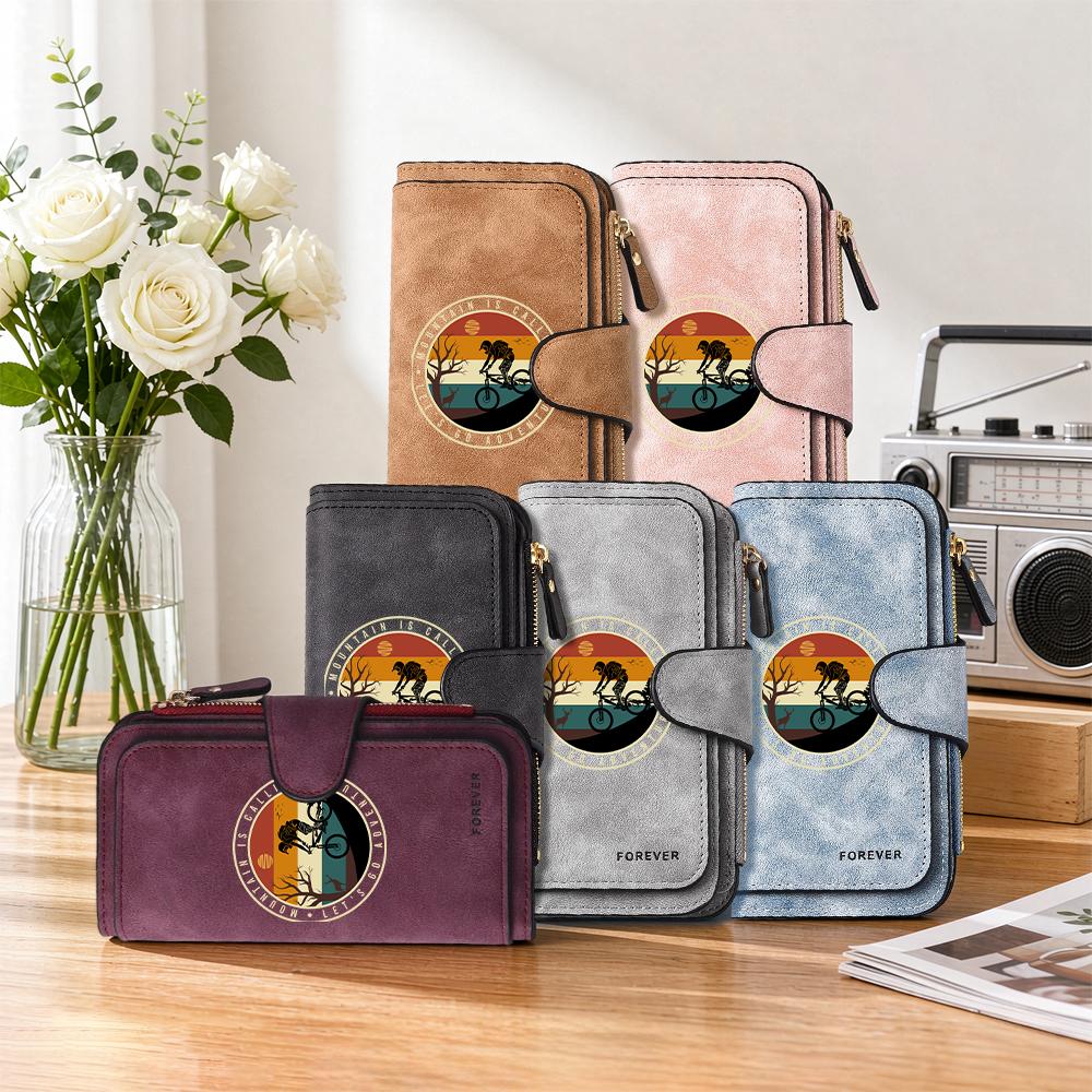 Vintage Biker Print Long Purse Multi Card Slot Wallet Fashion Outdoor Style Portable Daily Money Holder
