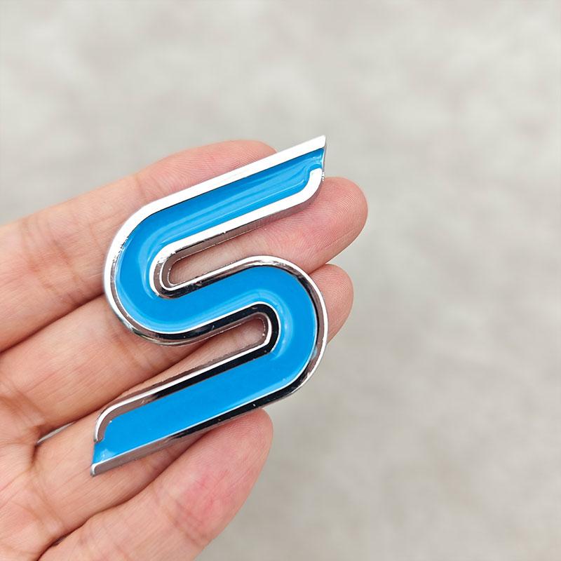 3D Metal Letter S Logo Car Front Grille Emblem Badge Rear Trunk Stickers Decal For Ford Focus Fiesta Escape Ecosport Kuga Mondeo