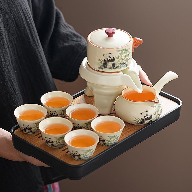 Ru kiln panda automatic tea set, portable express cup, outdoor camping tea maker, carry bag with you when you go out
