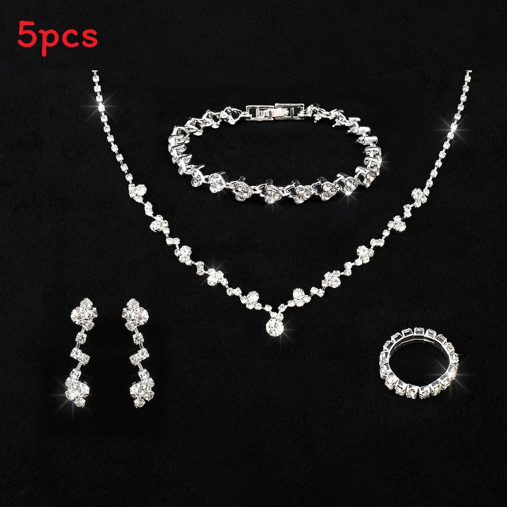 Bridal Jewelry Set With Alloy Water Drill Crystal Pendant For Wedding Bride Gift