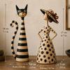 Vintage Cat and Lady Resin Figurines Set, Retro Striped Cat Polka Dot Lady Statue, Home Desktop Decor Ornament