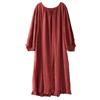 Johnature Women Vintage Red Dress O-Neck Seven Sleeve Spring Robes Spring Loose Women A-Line Chinese Style Cotton Dress