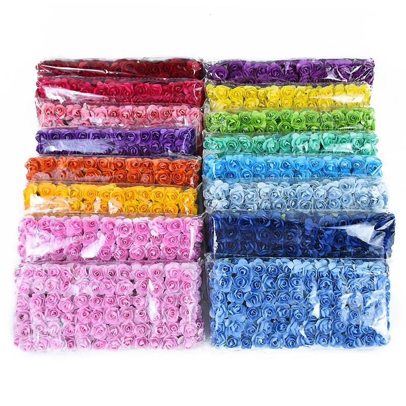 144pcs Mini 2cm Paper Rose Flower Heads Bouquet Artificial For Wedding Home Decoration Scrapbooking DIY Wreath