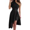 Womens Solid Color Simple Evening Dress Slant Neck Party Cocktail