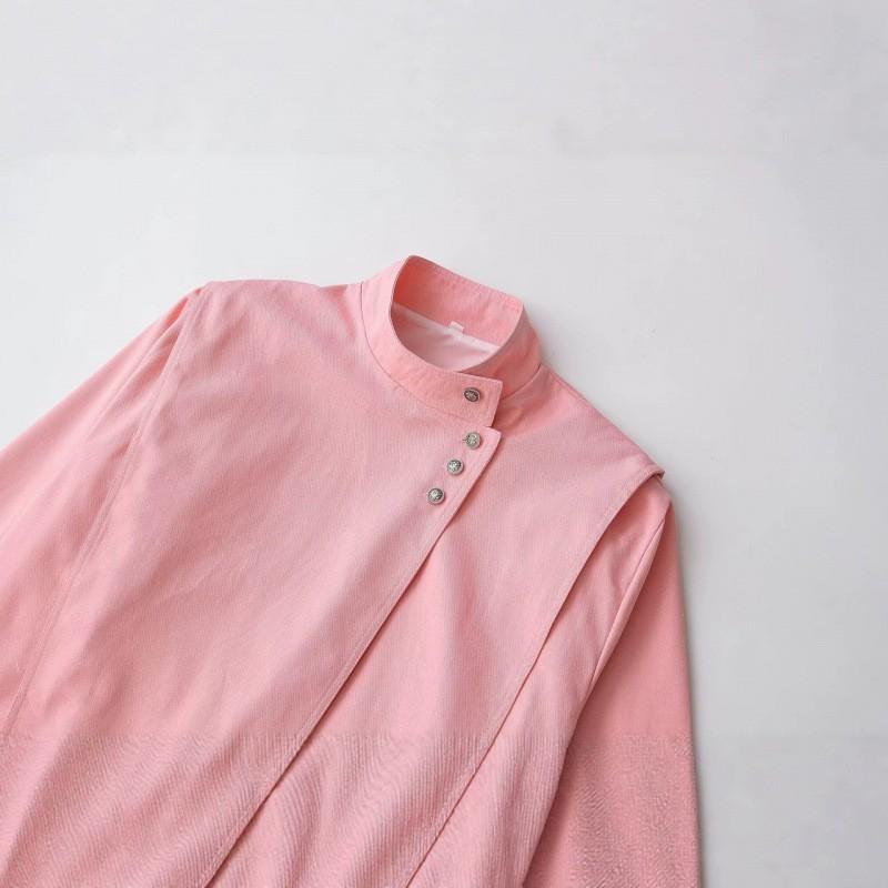 Womens 2026 Oversized Stand Collar Jacket With Shoulder Pads Button Front Raglan Sleeves Streetwear Loose Fit